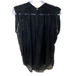 Rebecca Taylor Silk Sheer Embroidered Black Tank Top
